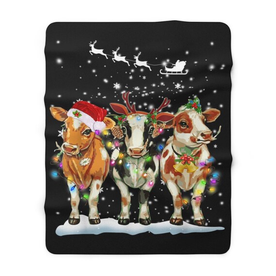 Cow Christmas Blanket Sherpa Fleece Blanket, country christmas blanket