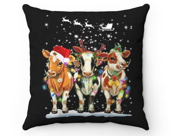 Almohada de Navidad vaca Decoración navideña Hilvanada Poliéster Almohada cuadrada