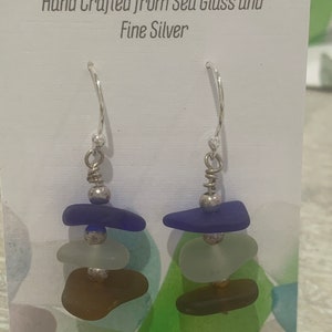 Genuine sea glass earrings, Silver Setting