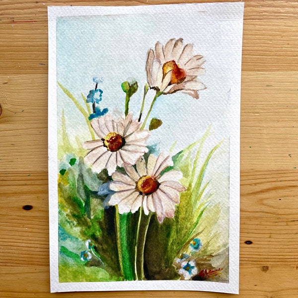 Daisy Flower Art- sharmaARTseries - Illustration art- Gouache Painting - Wall Decor Art - Art Gift - Nature Art