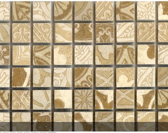 Decorative etched mosaics for backsplash tile