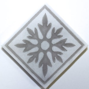Artisan Etched Stone Tiles – Unique Custom Backsplash Solutions - Natural Carrara marble with soft Grey stain / Handmade / Price per sq. ft.