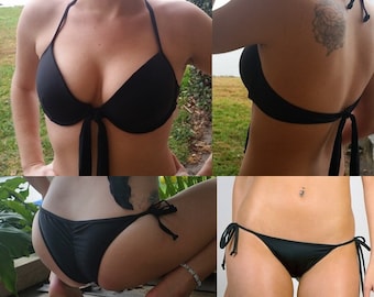 Push Up Cheeky Brazilian Scrunch Butt Bikini Set- Sexy, schwarz, frech, brasilianischer Stil Bikini Bottoms mit einem Push Up, verstellbares Bikini Top