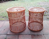 Set of 2, nesting, round Cane, Wicker Occasional Tables, Plant stands, Planter baskets, waste Paper Baskets. Cane ware.