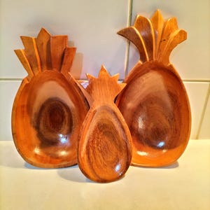 Set of 3 1970s wooden pineapple snack bowls