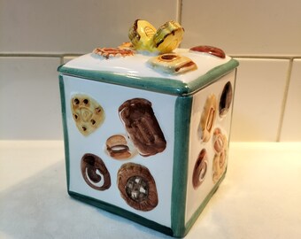 Vintage Ceramic Square Biscuit Container, Cookie Jar, Biscuit Barrel