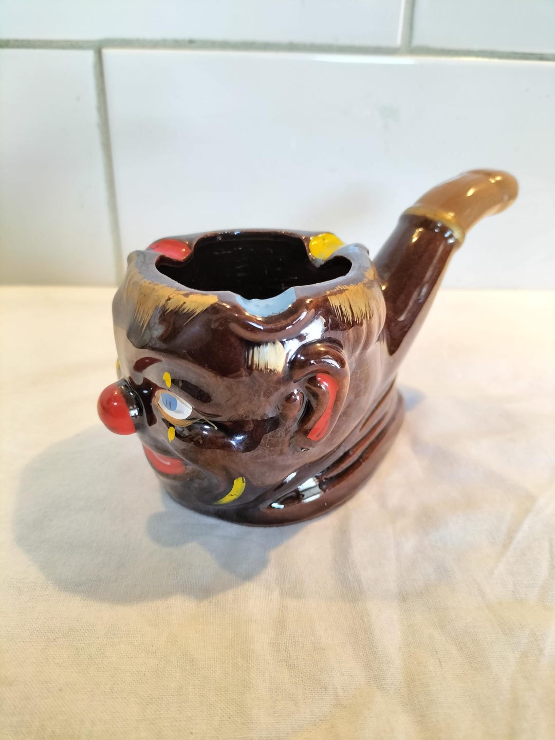 Kitsch German 1920s Vintage Mid-century Modern Pipe-shape Glazed Ceramic Ashtray ...