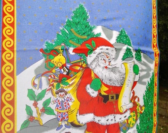 large Cotton Christmas Tea Towel with Santa