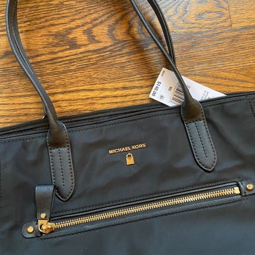The Kors Shoulder Bag: NWT Brand New w/ Tag Michael Kors Black shops Nylon Gold Zipper Purse