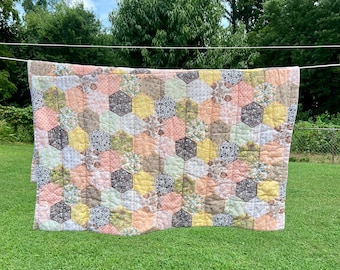 The Emmaline Quilt: 1960s Vintage Floral Patchwork Baby Crib Comforter Bedding Blanket Throw