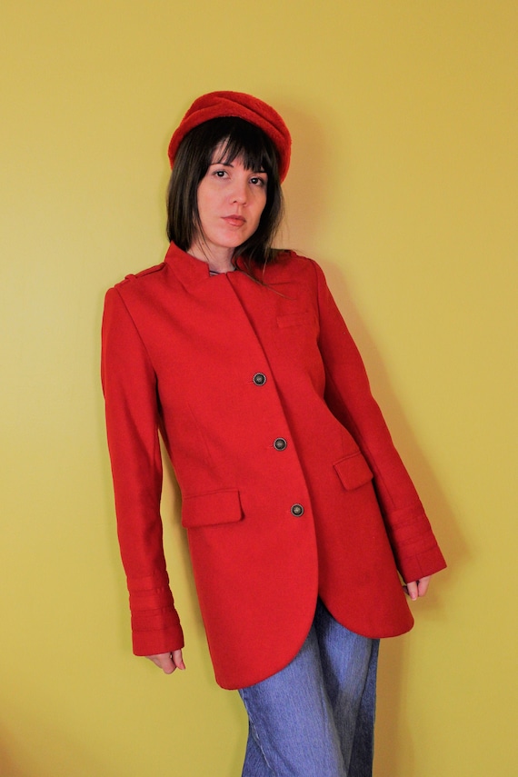 The Royal Red Trench: 1990s Vintage Red Wool Milit