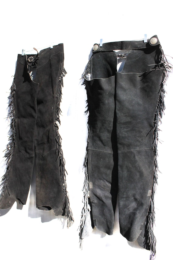 The Out West Chaps His Hers 1970s Vintage Black Suede Leather