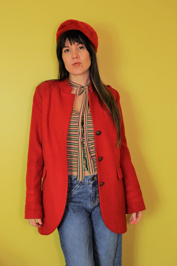 The Royal Red Trench: 1990s Vintage Red Wool Milit