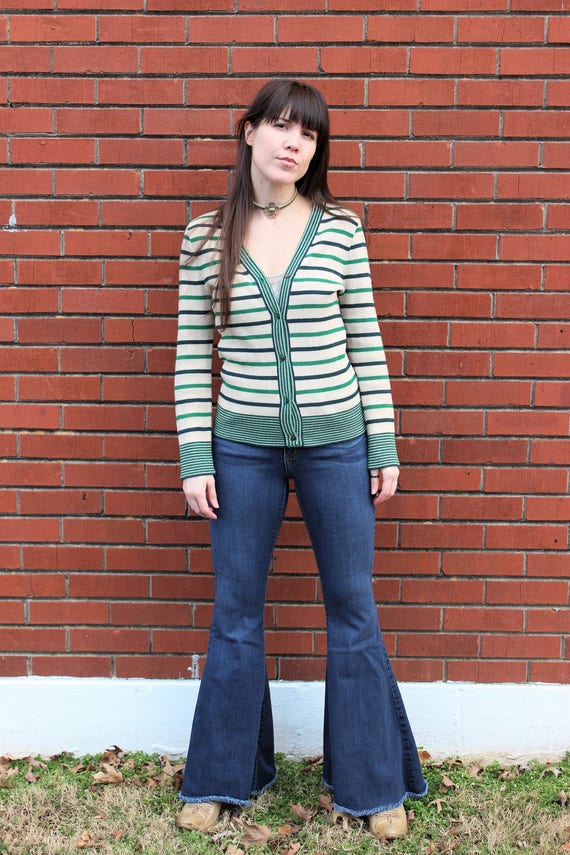 The Greenly Sweater: 1970s Vintage Green Navy Gra… - image 1