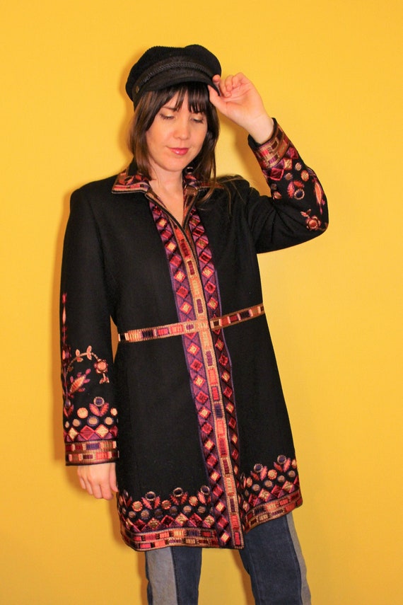 The Hendrix Trench: 1990s Vintage Black Wool Pink