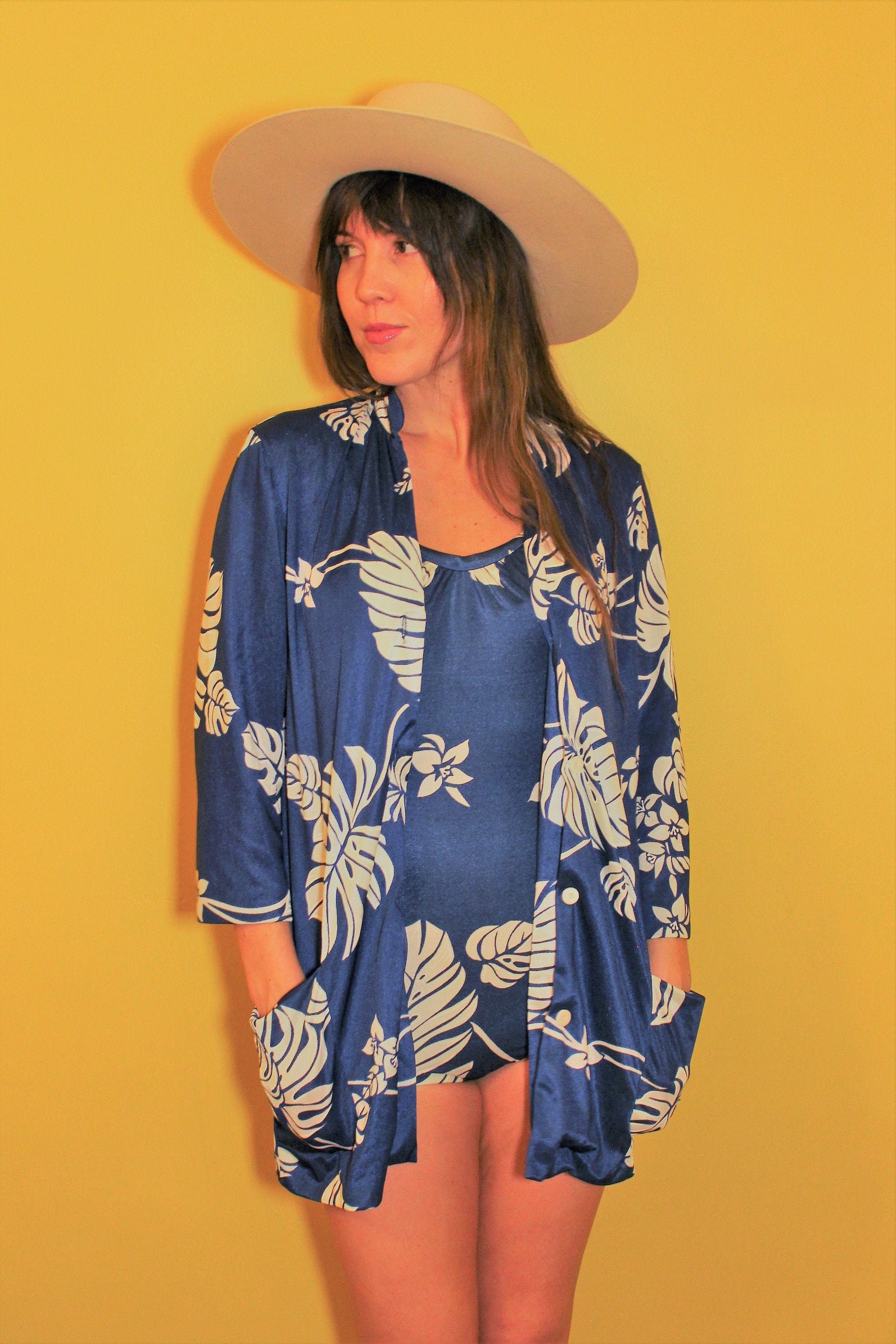 The Blue Bayou Swimsuit Kimono Set Rare 1960s Vintage Navy Etsy