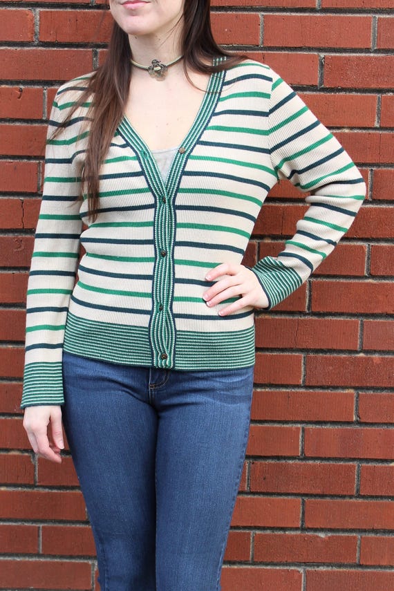 The Greenly Sweater: 1970s Vintage Green Navy Gra… - image 4