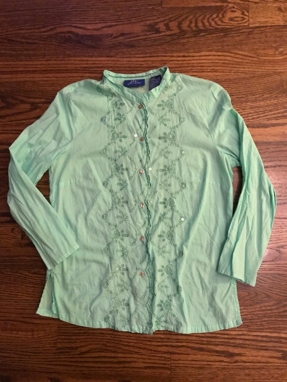 The Evelyn Lee Blouse: 1990s Vintage Lime Green F… - image 7