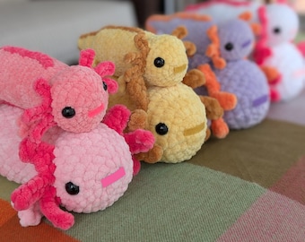 Gehaakte Axolotl-knuffel in normale of JUMBO-maat • Amigurumi • Zacht • knuffelbaar • Videogame