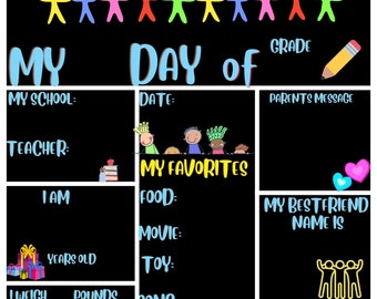 Rainbow/autism Back to School Erasable Board -  | First Day School Photo Board | Last Day School Board | School Chalkboard Photos
