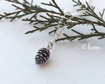 Tiny Sterling Silver Pinecone Necklace, Pine Cone Pendant, Charm Necklace, Minimalist Nature Jewelry