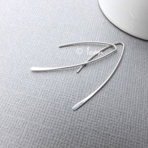 Small Arc Ear Threader Earrings, Silver Modern Open Hoops, Simple Wire Form Earrings, Minimal Jewelry Gift for her, custom handmade earrings
