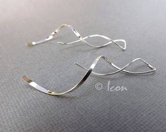 Silver Dangle Drop Earring Long Spiral Earring Helix Twist Drop Earring Sterling Silver Threader Modern handmade unique jewelry gift for her