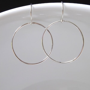 Sterling Silver Dangle Hoop Earrings, Simple Hoop, Modern Minimal Dangle Earring Geometric Hoops, Silver Hoops, Everyday Jewelry