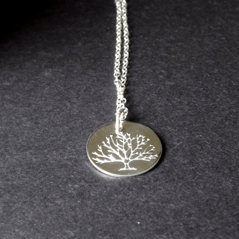 Silver Tree Necklace Hand Stamped Tree Pendant, Charm Necklace, Tree of Life, Nature Jewelry Botanical Jewelry gift for her. gardening gift image 3