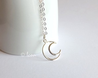 Crescent Moon Necklace Tiny Silver Moon Necklace Half Moon Necklace Open Moon Pendant New Moon Minimal Moon Celestial Jewelry gift