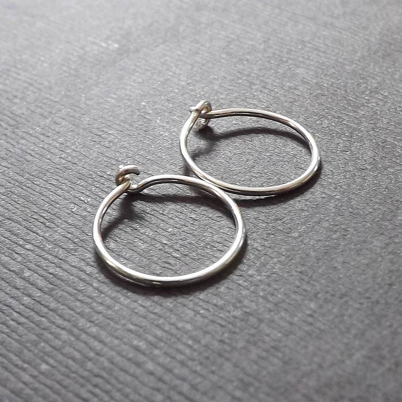 Silver Hoops, Small Hammered Hoops, Modern Minimal Hoop Earring, Sterling Silver Huggie Hoops, Silver Huggie Jewelry image 2