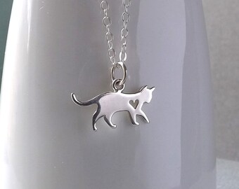 Silver Cat Necklace Tiny Cat Pendant, Small Kitten Charm Necklace, Gift Idea for Women, Silver Jewelry gift for her, pet gift cat lover gift