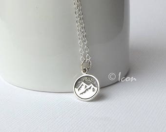 Small Silver Mountain Necklace, Mountain Range Pendant, Earth Element Necklace, Nature Jewelry outdoor gift, adventure gift Mountain Jewelry