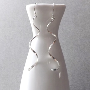 Silver Dangle Earrings, 925 Sterling Silver Spiral Drop Earring, Twisted Sterling Silver Long Silver Coil Earring, Jewelry Gift