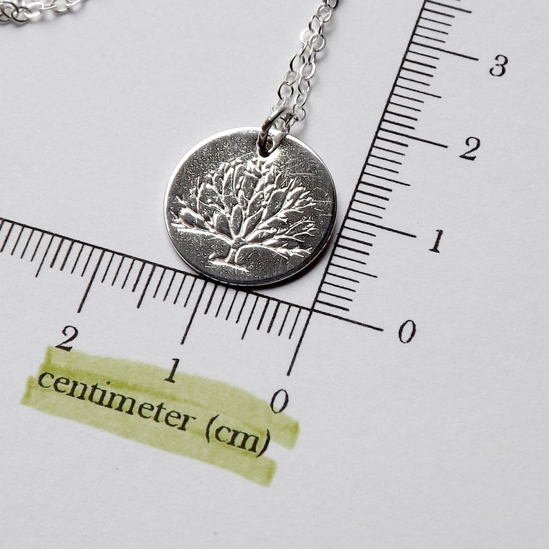 Silver Tree Necklace Hand Stamped Tree Pendant, Charm Necklace, Tree of Life, Nature Jewelry Botanical Jewelry gift for her. gardening gift image 4