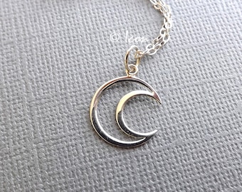 Silver Moon Necklace, Crescent Moon Necklace, Open Moon Pendant, New Moon Minimal Moon Celestial Jewelry, Womens Gift