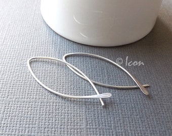 Open Hoop Earrings, Silver Threader Hoops, Minimal Hoop Earring, Leaf Hoops, Pisces Hoop Fish Hoop Ichthus Hoops, Simple Nature jewelry