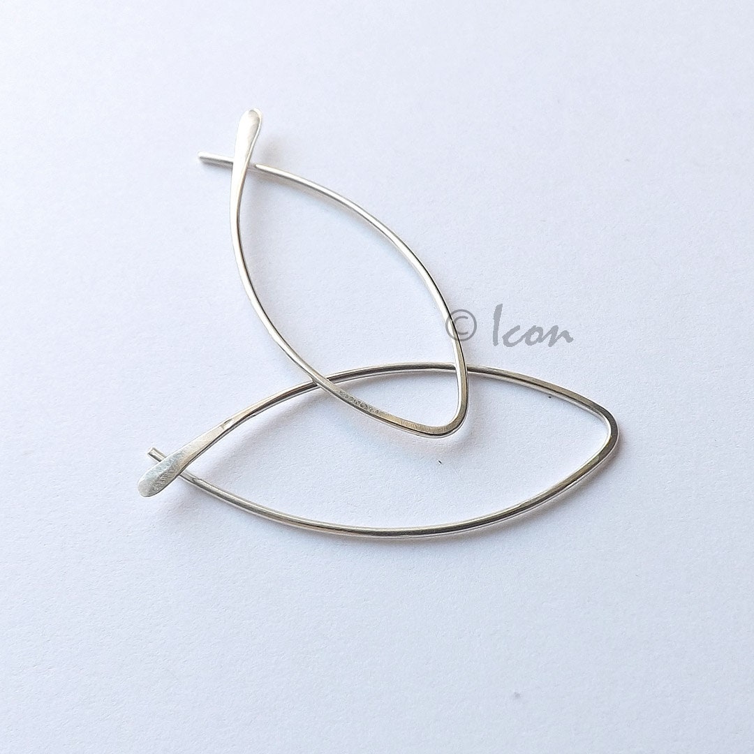 Silver Hoop Earrings Threader Hoops Open Hoop Earrings Etsy