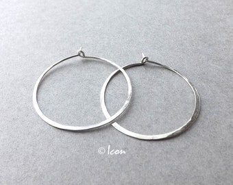 Sterling Silver Hammered Hoop Earrings, Classic Hoops, Everyday Earring