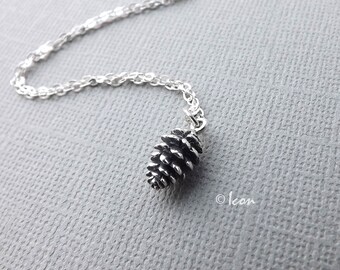 Sterling Silver Pine Cone Necklace, Tiny Pinecone Pendant, Minimal Nature Jewelry Botanical gift