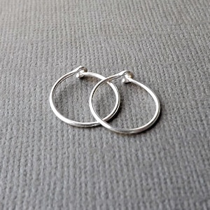 Silver Hoops, Small Hammered Hoops, Modern Minimal Hoop Earring, Sterling Silver Huggie Hoops, Silver Huggie Jewelry image 1