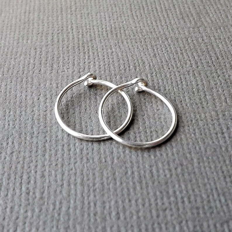 Silver Hoops, Small Hammered Hoops, Modern Minimal Hoop Earring, Sterling Silver Huggie Hoops, Silver Huggie Jewelry image 1