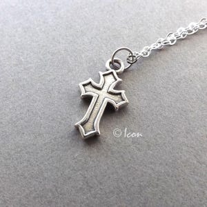 Tiny Cross Necklace, Small Sterling Silver Cross Charm Pendant, Dainty Silver Necklace, Jewelry gift