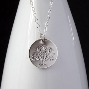 Silver Tree Necklace Hand Stamped Tree Pendant, Charm Necklace, Tree of Life, Nature Jewelry Botanical Jewelry gift for her. gardening gift image 1