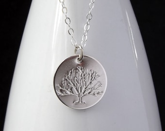 Sterling Silver Tree Necklace, Hand Stamped Charm, Botanical Jewelry