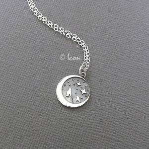 Silver Moon Necklace, Mountain Moon Stars Pendant, Charm Pendant Sterling Silver Great Outdoors, Adventure, Nature Lover Jewelry Gift