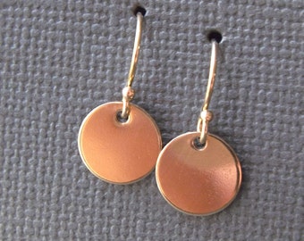 14k Gold Filled Disc Earrings, Tiny Round Disk Dangles, Minimalist Jewelry