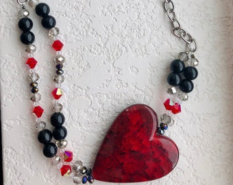 Resin heart and crystal necklace, gifts for her, Valentine's Day, date night, anniversary gift