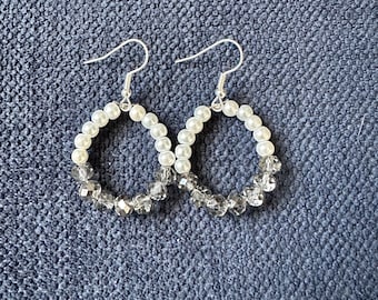Beaded pearl hoop earrings, beaded hoops, beaded earrings, pearl earrings