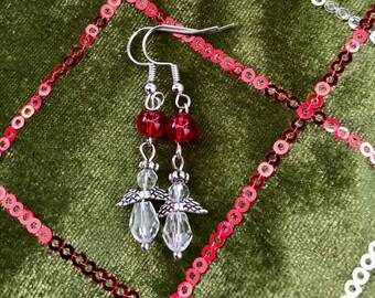Angelic crystal earrings, crystal bead earrings, Christmas gifts, stocking stuffers, Christmas jewelry, holiday jewelry, beaded angels